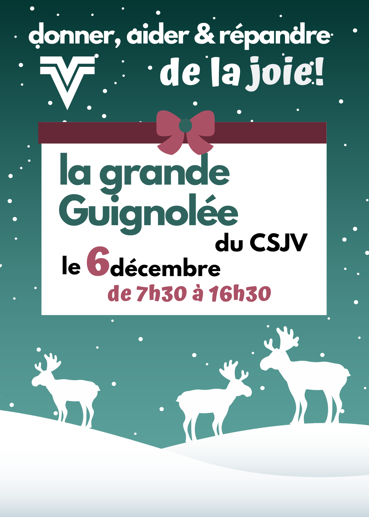 Annonce de la tenue de la Grande Guignolée au CSJV le 6 décembre prochain. 